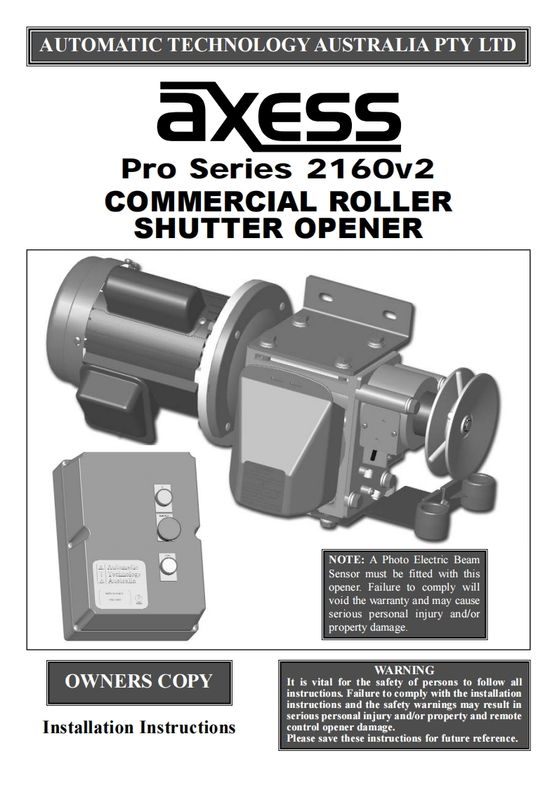 Axess-Pro-Series-2160-v2-Roller-Shutter-Logic-操作说明书手册