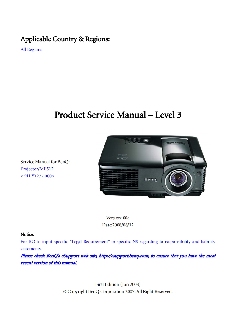 BENQ-MP521-SERVICE-MANUAL维修手册含电器原理图