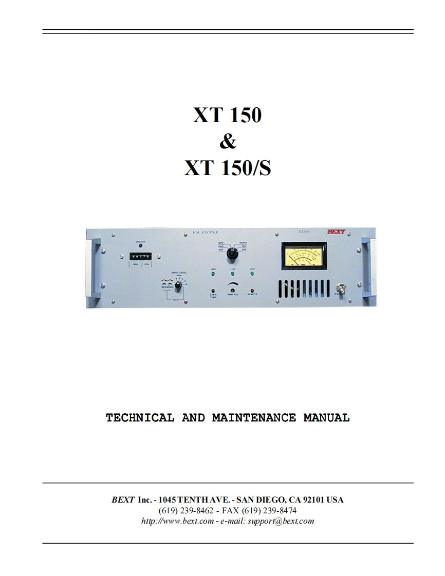 BEXT-XT150-维修维护说明书手册