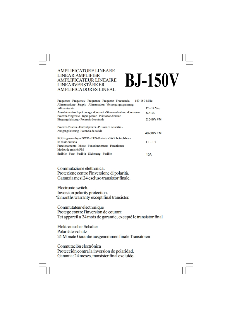 BJ-150使用说明书手册