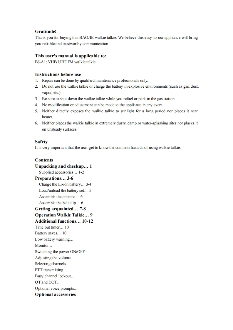 BJ-A1English使用操作说明书手册