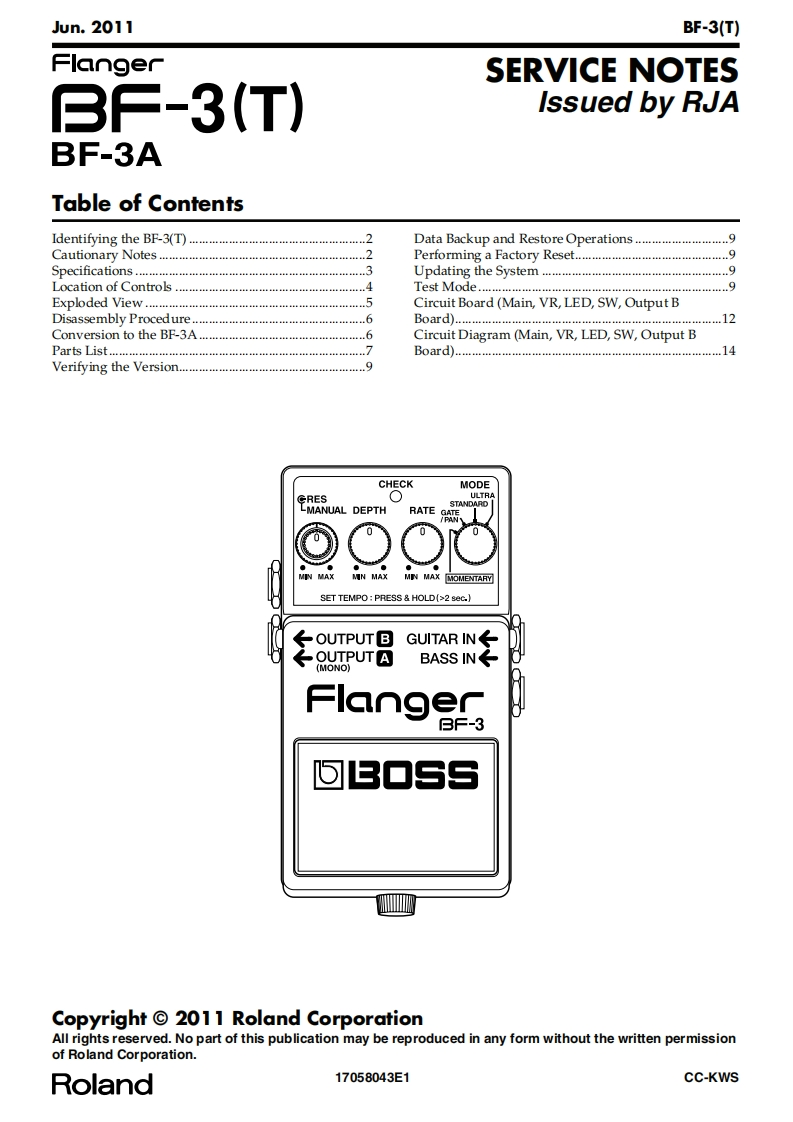 BOSS_BF-3A_维修手册电器原理图