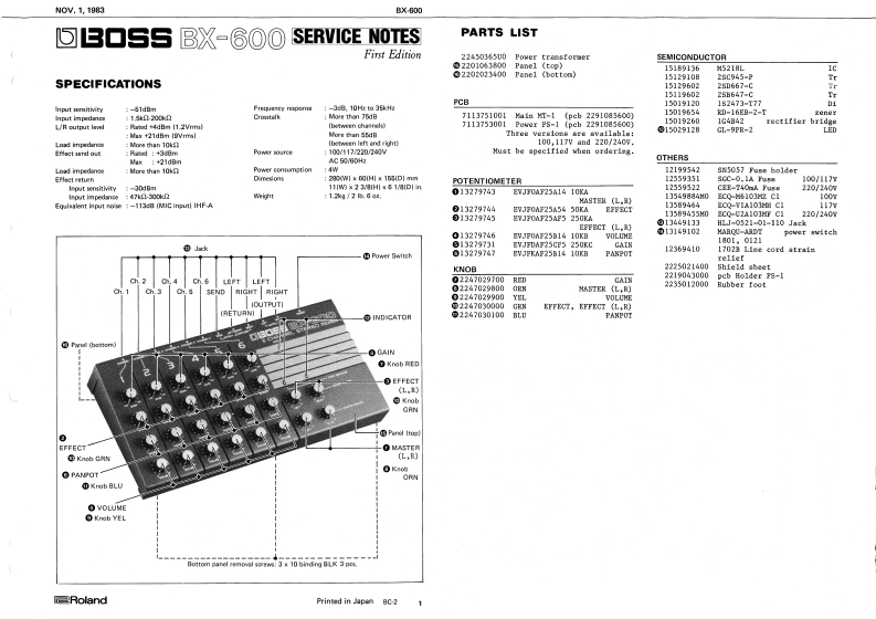 BOSS_BX-600_维修手册电器原理图