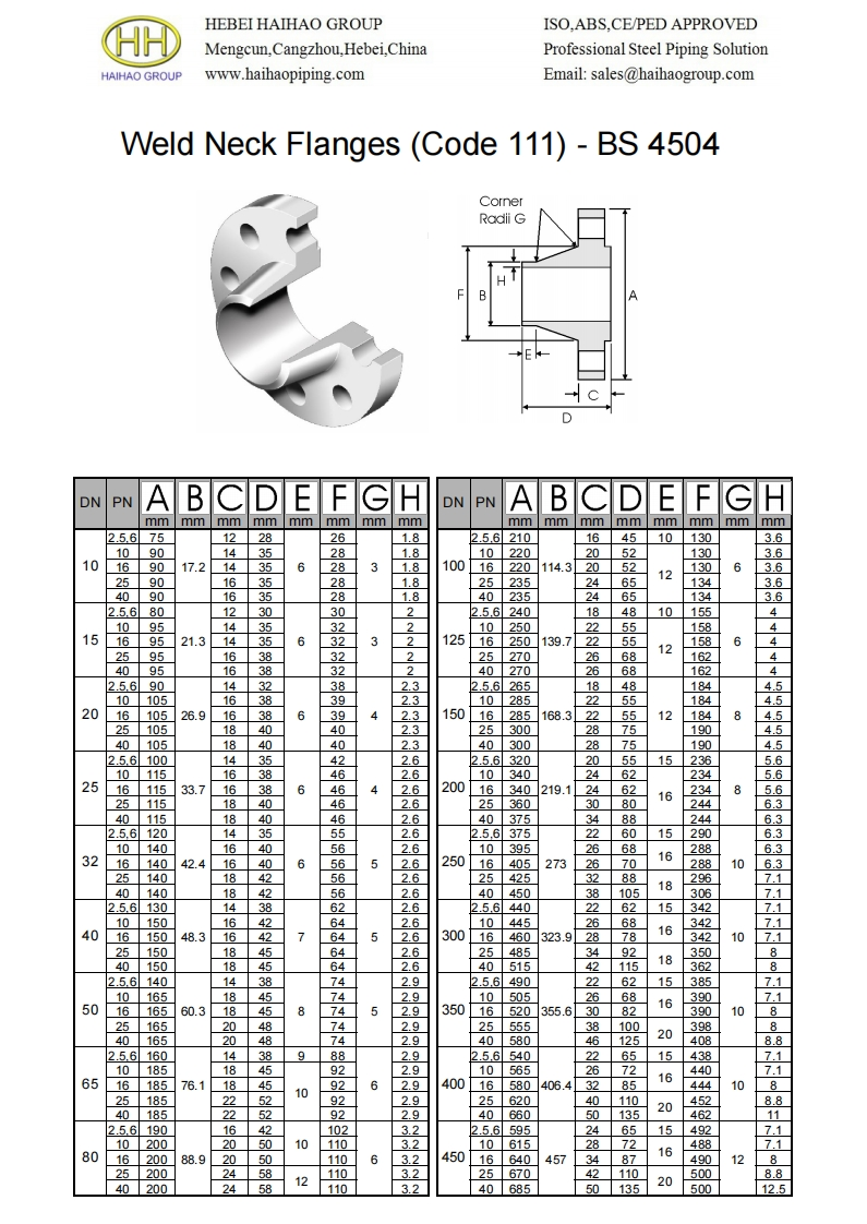 BS4504-standard-weld-neck-flange-code111参考标准规范