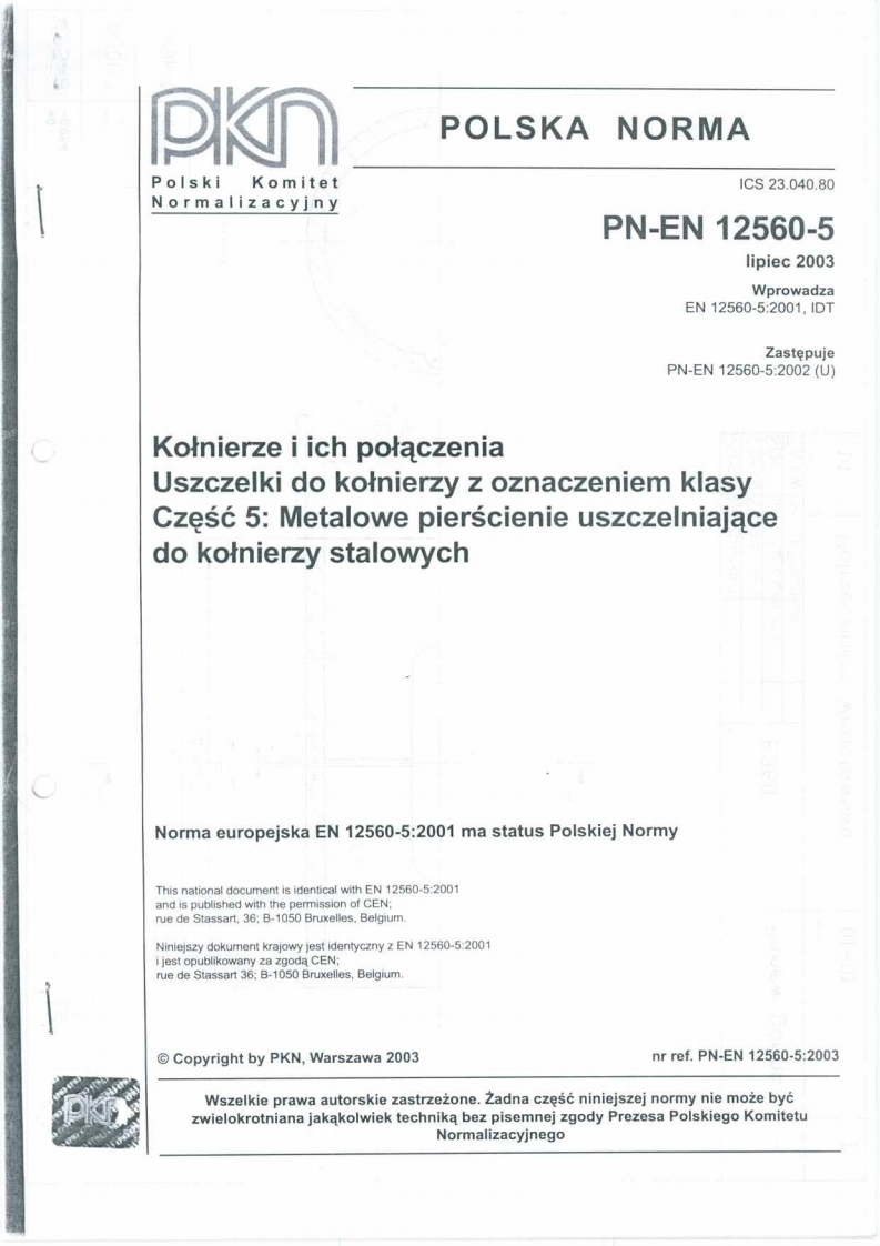 BSEN12560-5.Прокладкиовальногоивосьмиугольногосечения(польск)现行标准技术规范