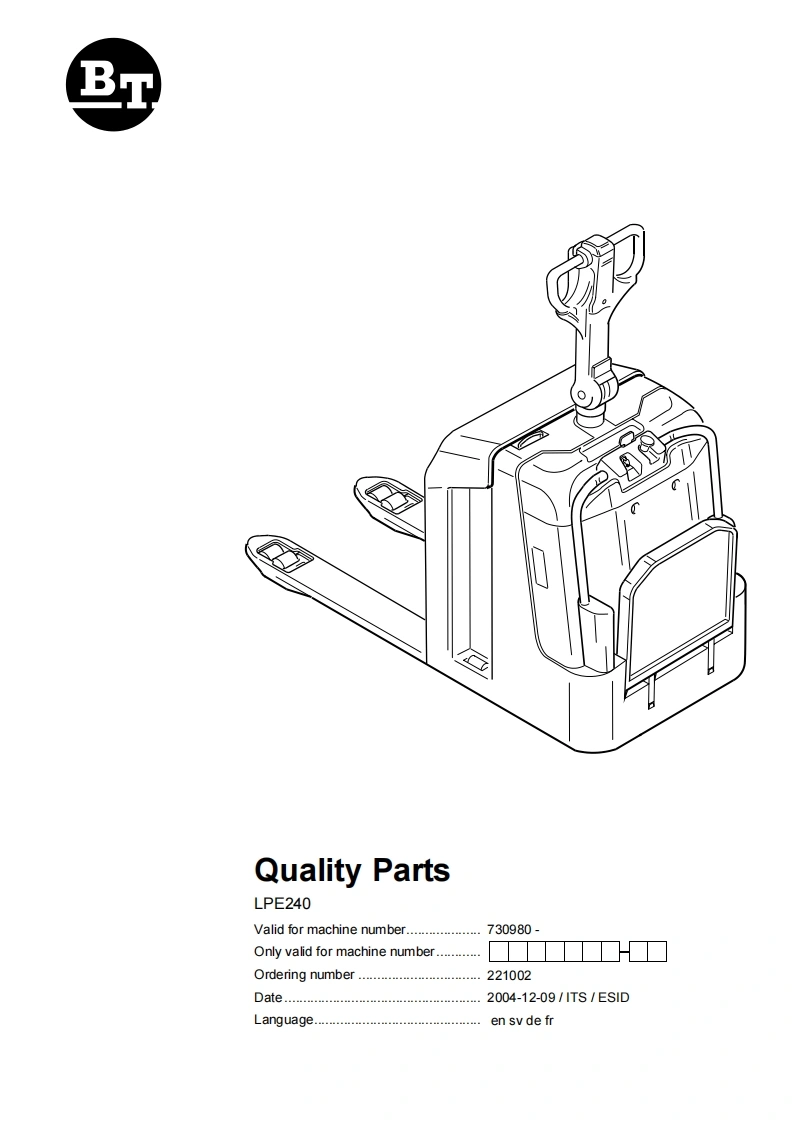 BT-LPE240-Quality-Parts-Manual叉车维修手册含电器液压原理图