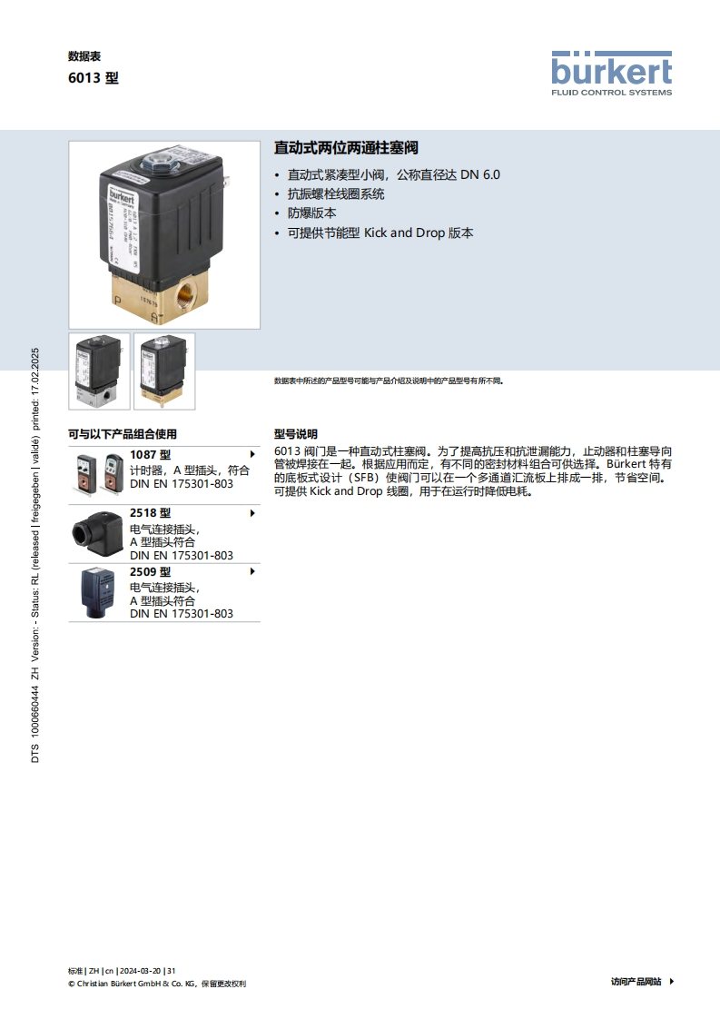 BURKERTDS6013-Standard-中文安装操作说明书手册