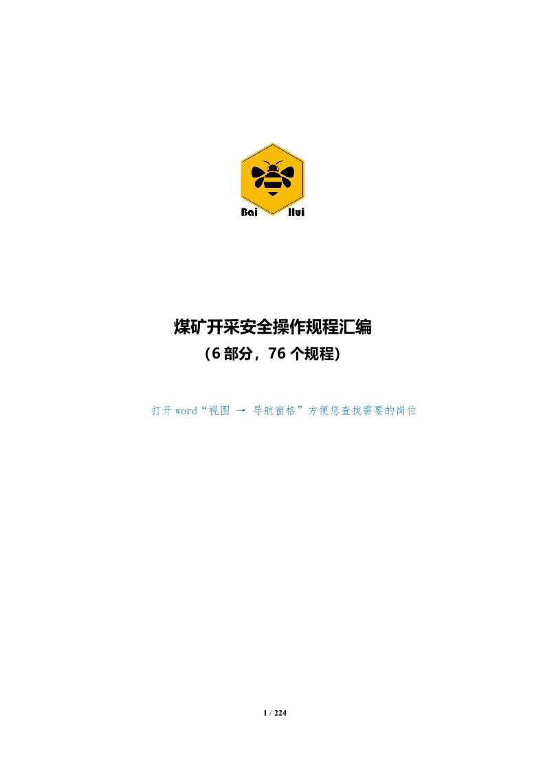 Baihui-煤矿开采安全操作规程汇编（76个岗位-221页）
