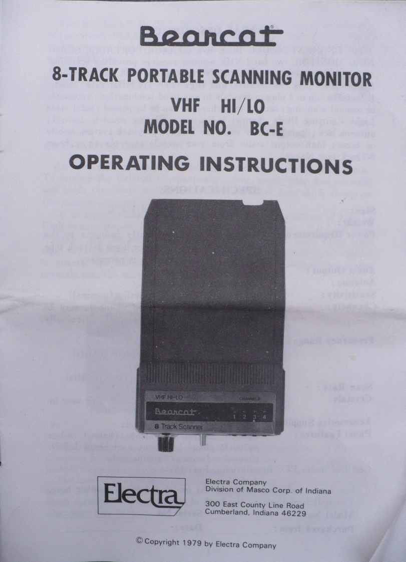 Bearcat-BCE-(Manual操作说明书手册)
