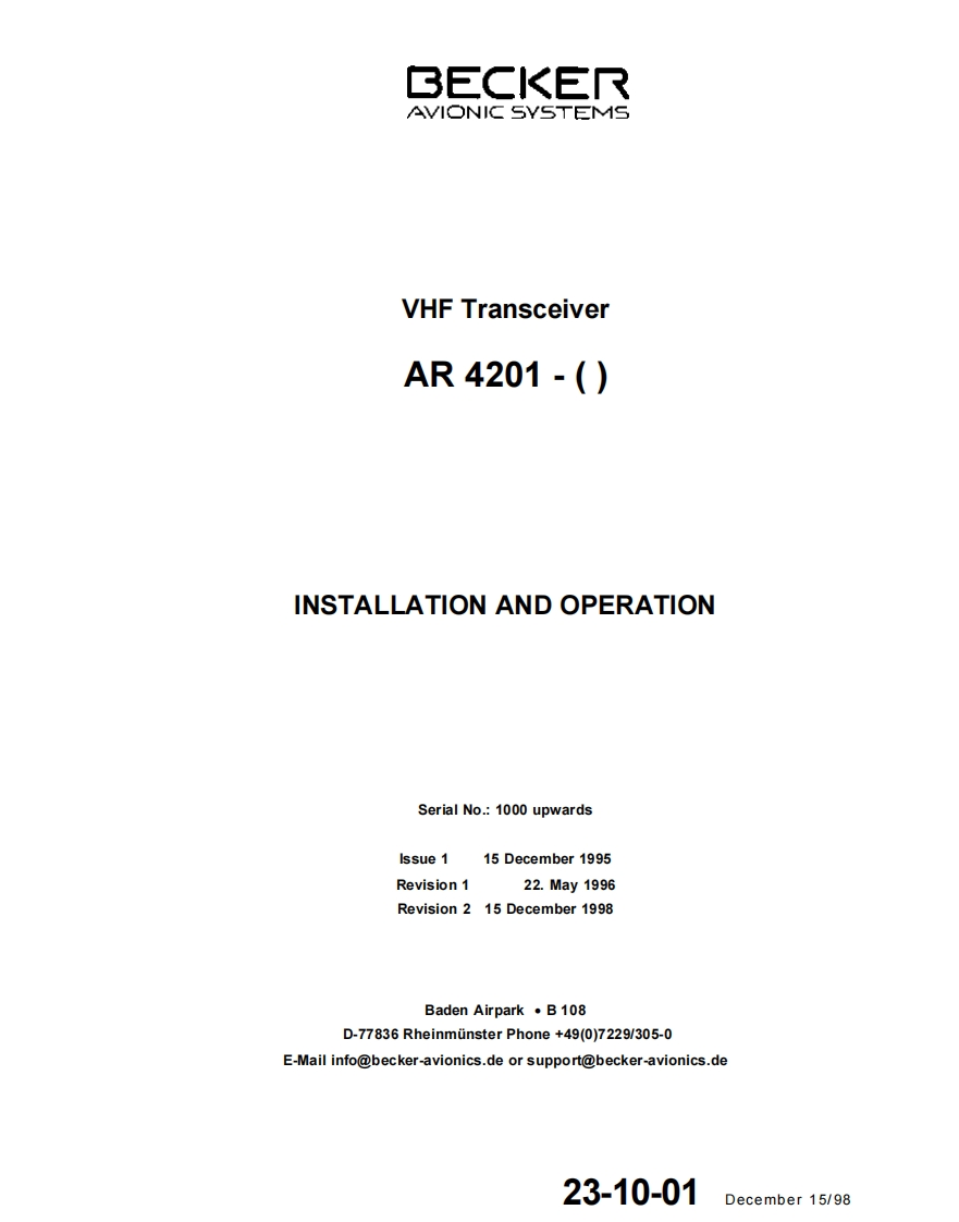 Becker_AR_4201_Manual操作说明书手册