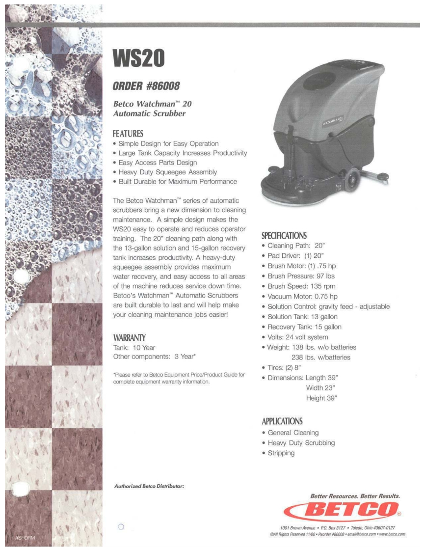 Betco-Watchman-WS20-20sc0910-Manual