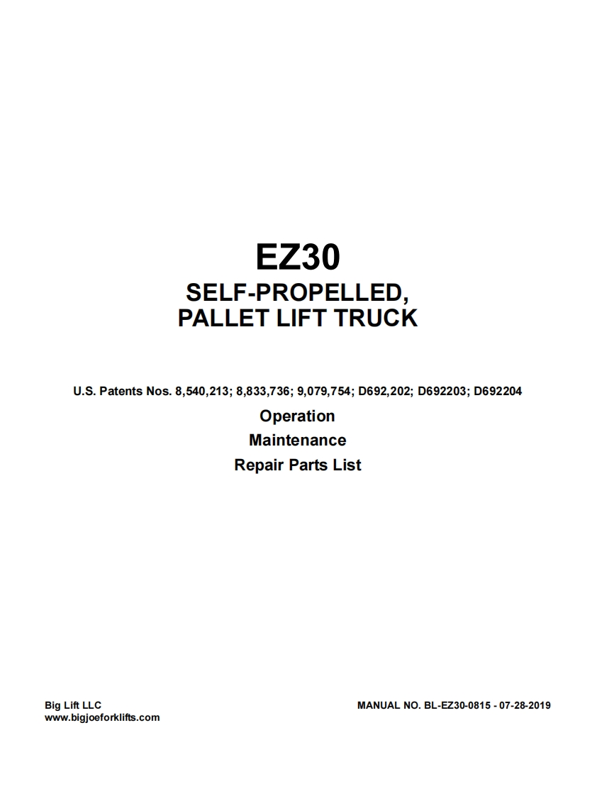 Big-Joe-EZ30-Self-Propelled-Lift-Truck-Service-Manual维修维护手册