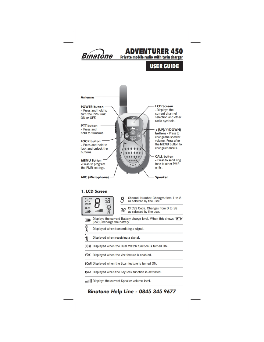 Binatone_Adventurer_450_Manual操作说明书手册