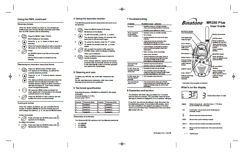 Binatone_MR_250_Manual操作说明书手册