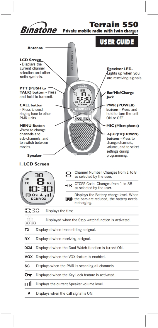 Binatone_Terrain_550_Manual操作说明书手册