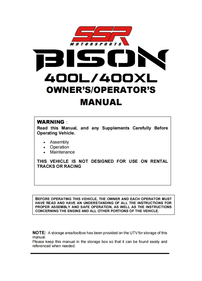 Bison400U-XL驾驶与日常保养手册