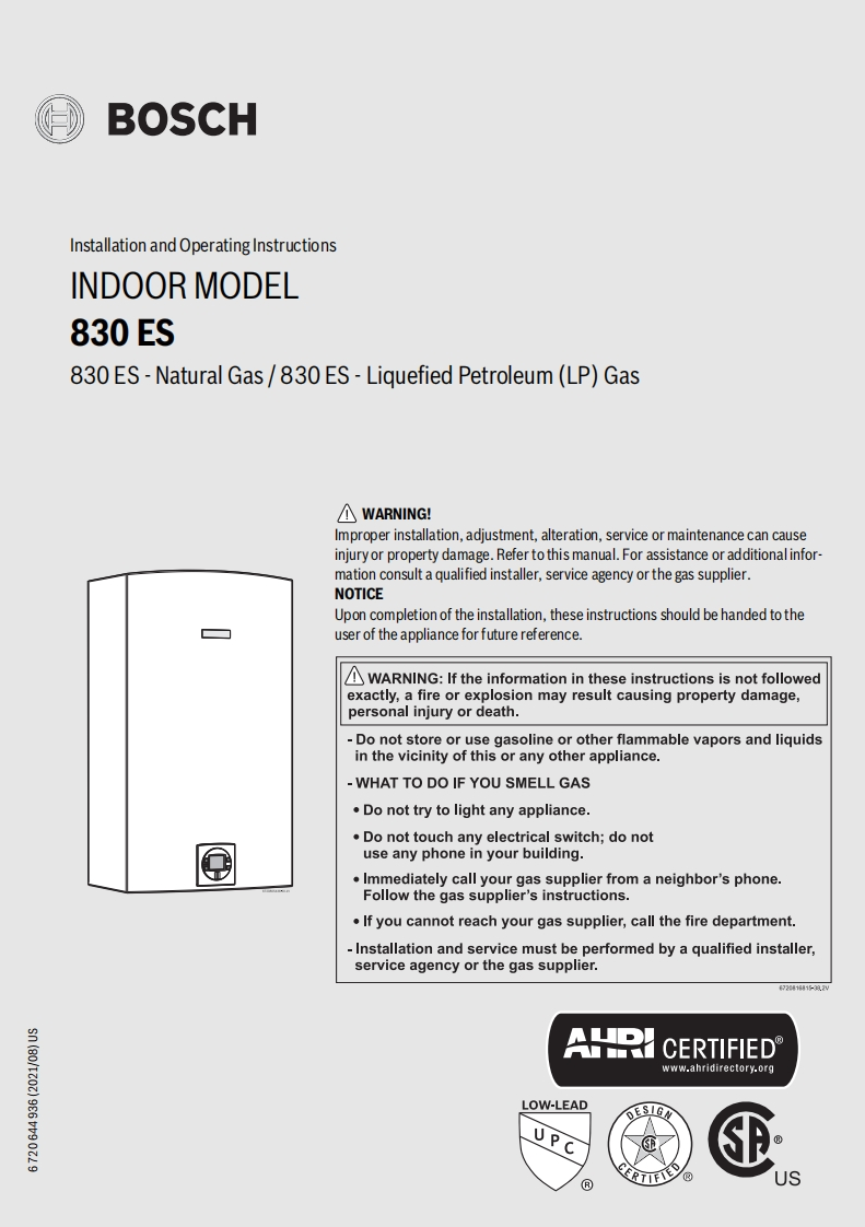 Bosch_Therm_830ES_安装说明书手册
