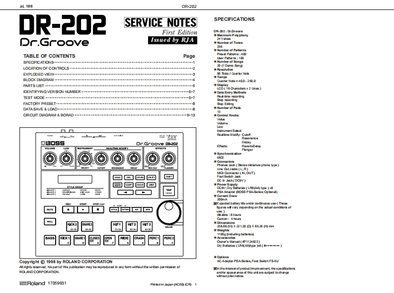 Boss-DR202-service-manual-481499维修电器原理图手册