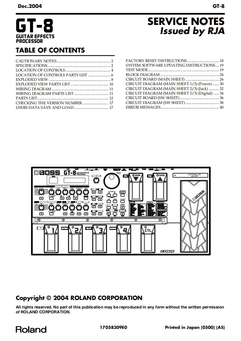 Boss_GT-8_Effects_Processor_Service_Manual维修服务手册含电器原理图