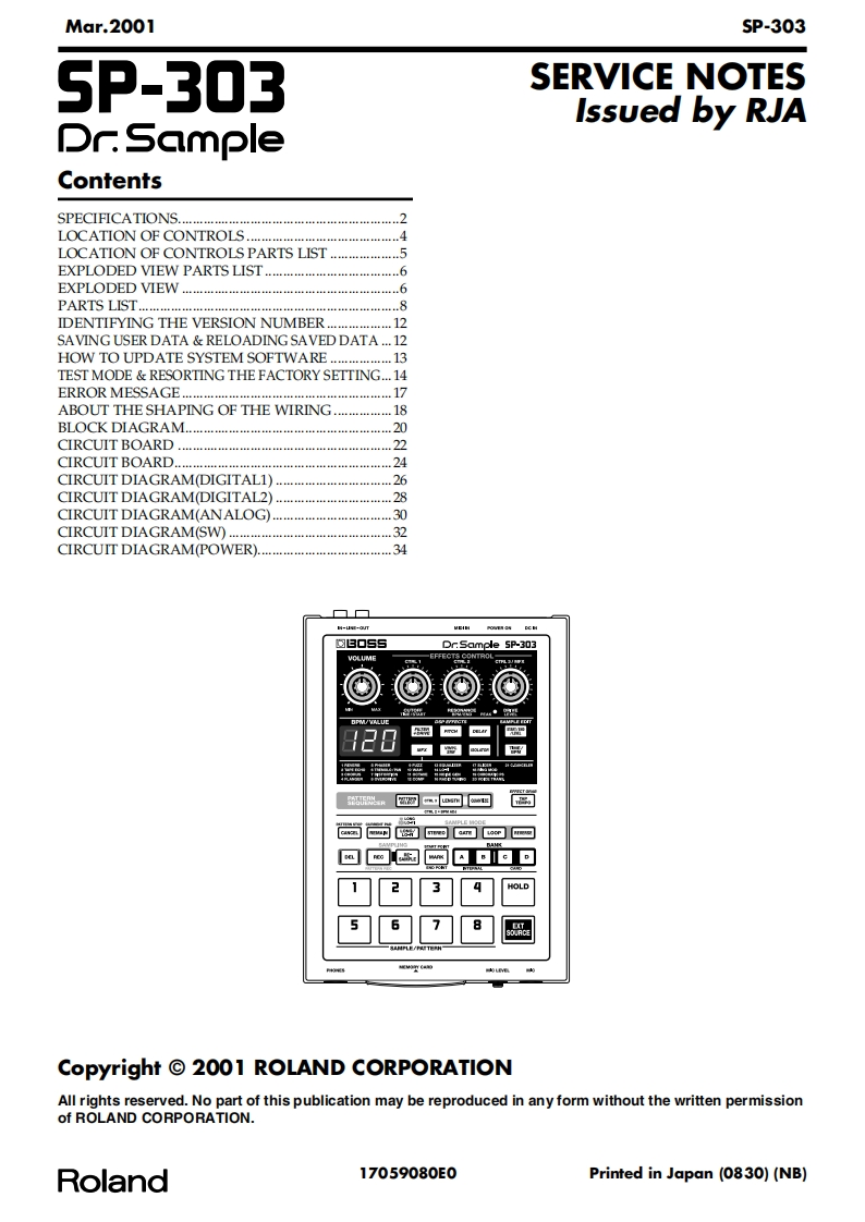 Boss_SP-303_Service-Manual维修电器原理图手册