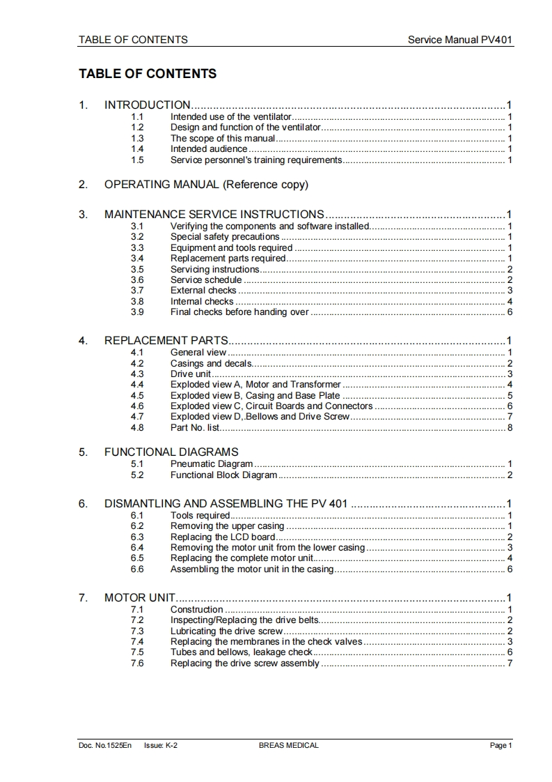 Breas_PV401_Service_manual维修参考说明书手册