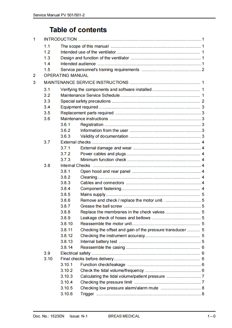 Breas_PV501_Service_Manual维修参考说明书手册