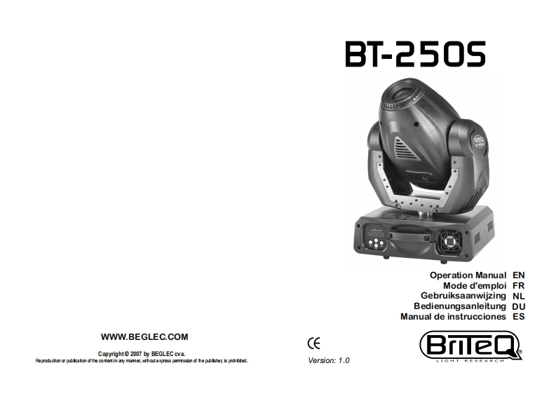 Briteq_250S_使用说明书手册