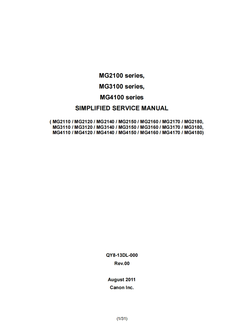 CANON佳能打印机MG2100_MG3100_MG4100series_Simplified_Manual_E_QY8-13DL-000维修手册