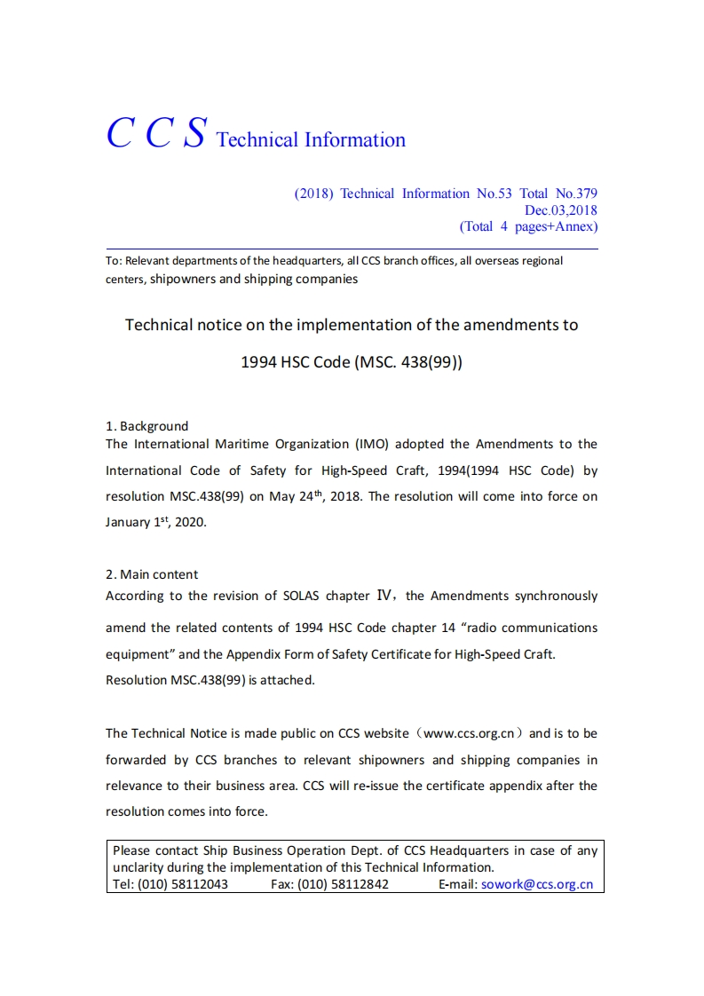 CCSTI379(EN)_Technicalnoticeontheimplementationoftheamendmentsto1994HSCCode(MSC.438(99))