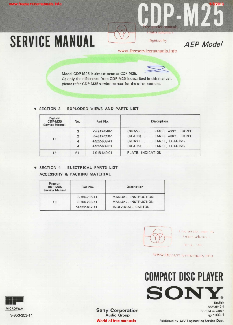 CDP-M25-Service-Manual维修操作说明书手册