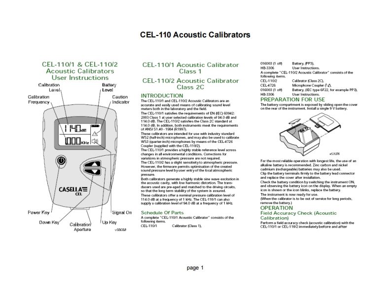 CEL-110-Acoustic-Calibrators_手册说明书指南