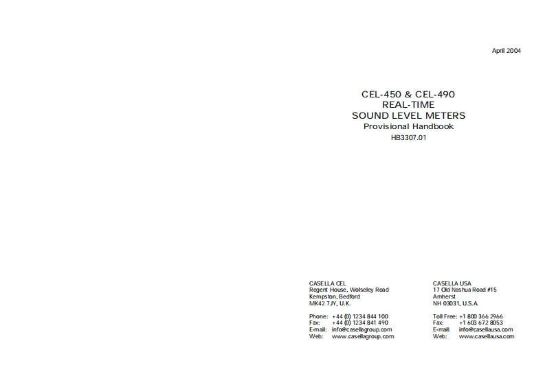 CEL-450andCEL-490-Real-Time-Sound-Level-Meters_手册说明书指南