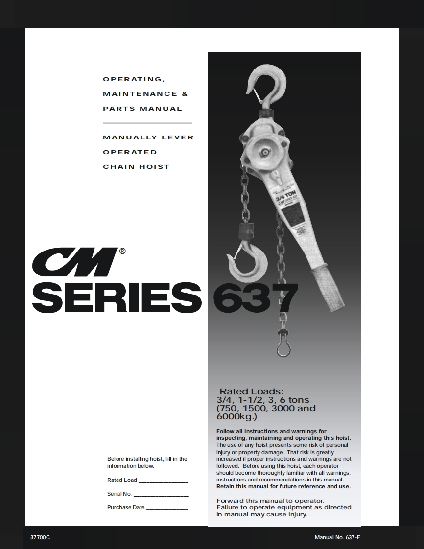 CM-Series-637E-Lever-Hoist-操作说明书手册