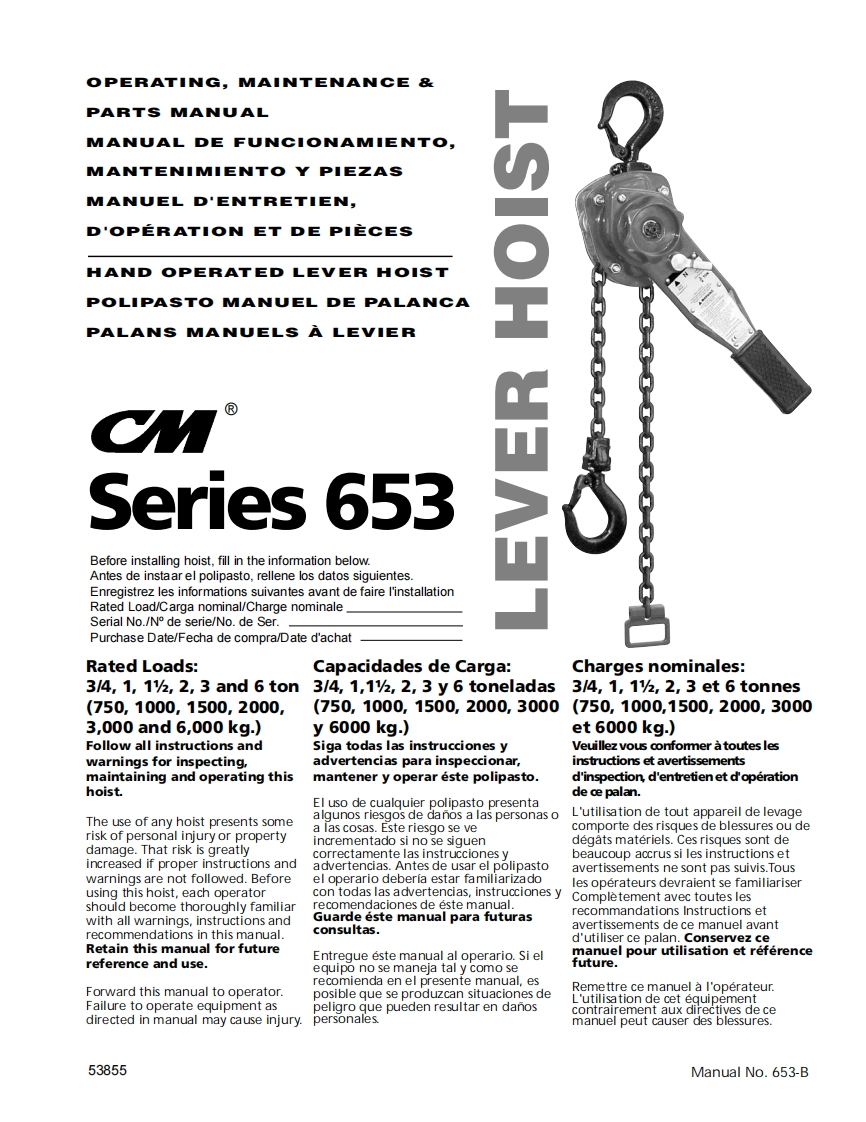 CM-Series-653B-Lever-Hoist-操作说明书手册