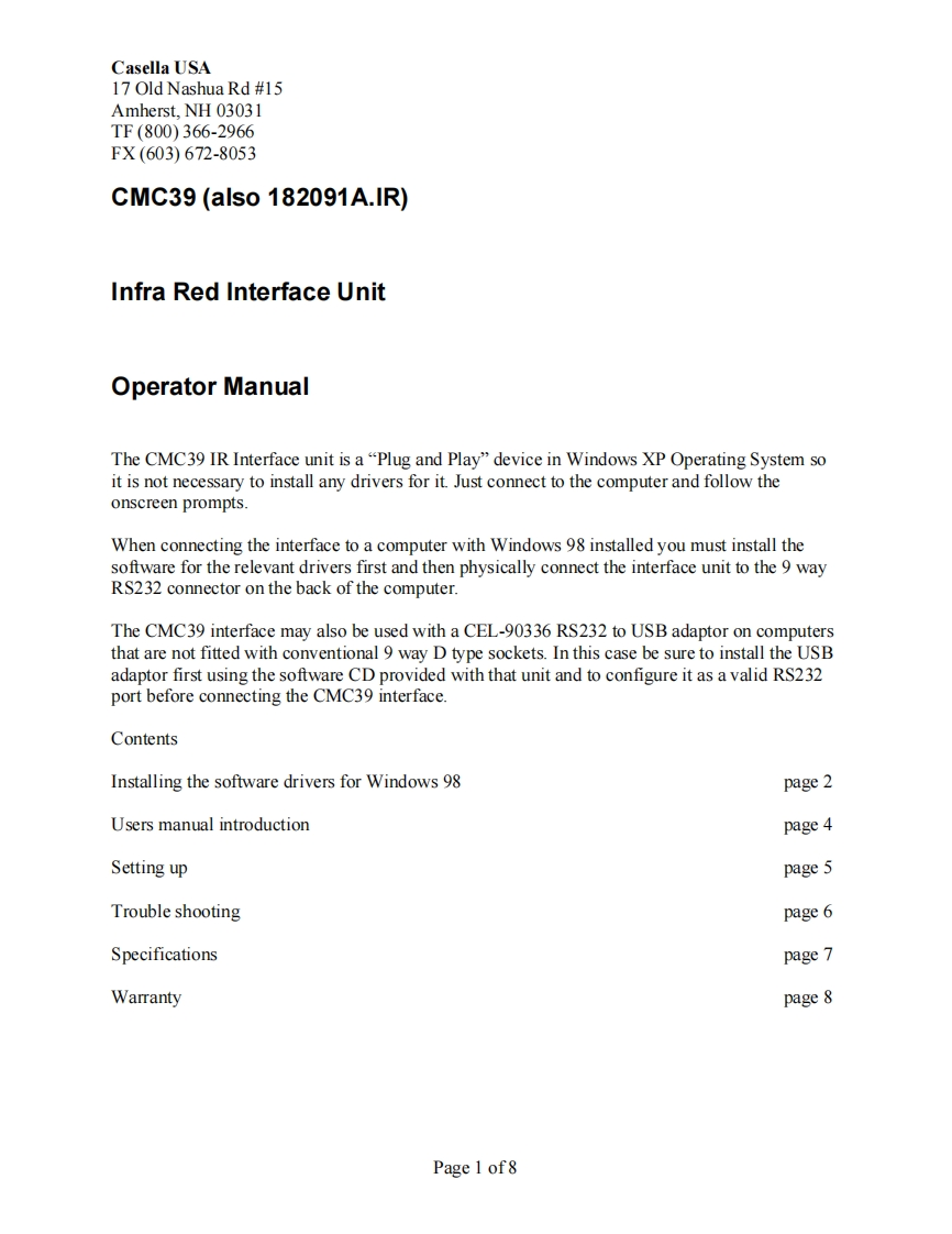 CMC39-Actisys-Serial-Infrared-Interface-Module_手册说明书指南