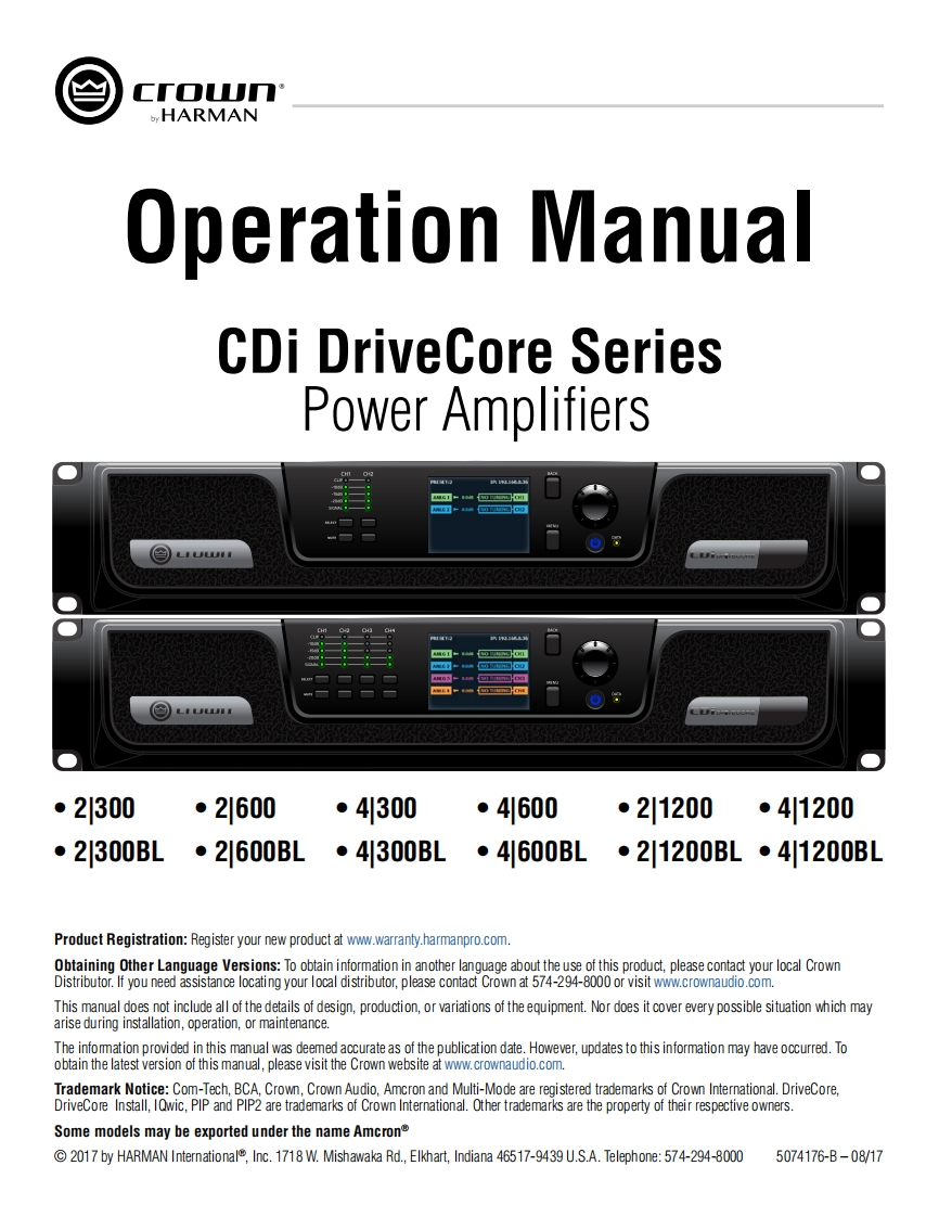 CROWN-CDi-DriveCore-操作说明书手册-5074176-B