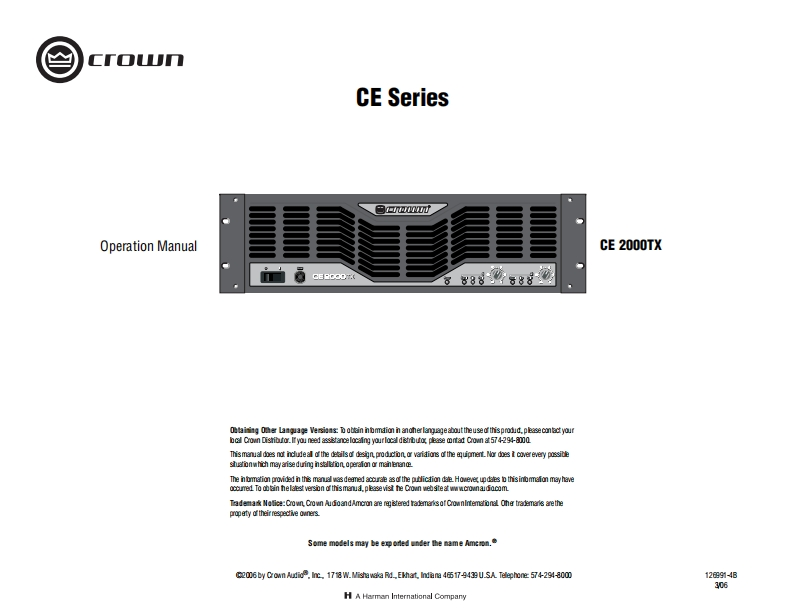 CROWN-CE-2000TX-操作说明书手册-126991
