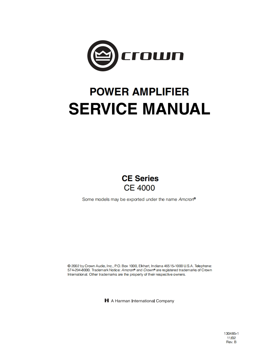 CROWN-CE-4000-维修操作说明书手册-130485-1_11-02_ce4servrev-b