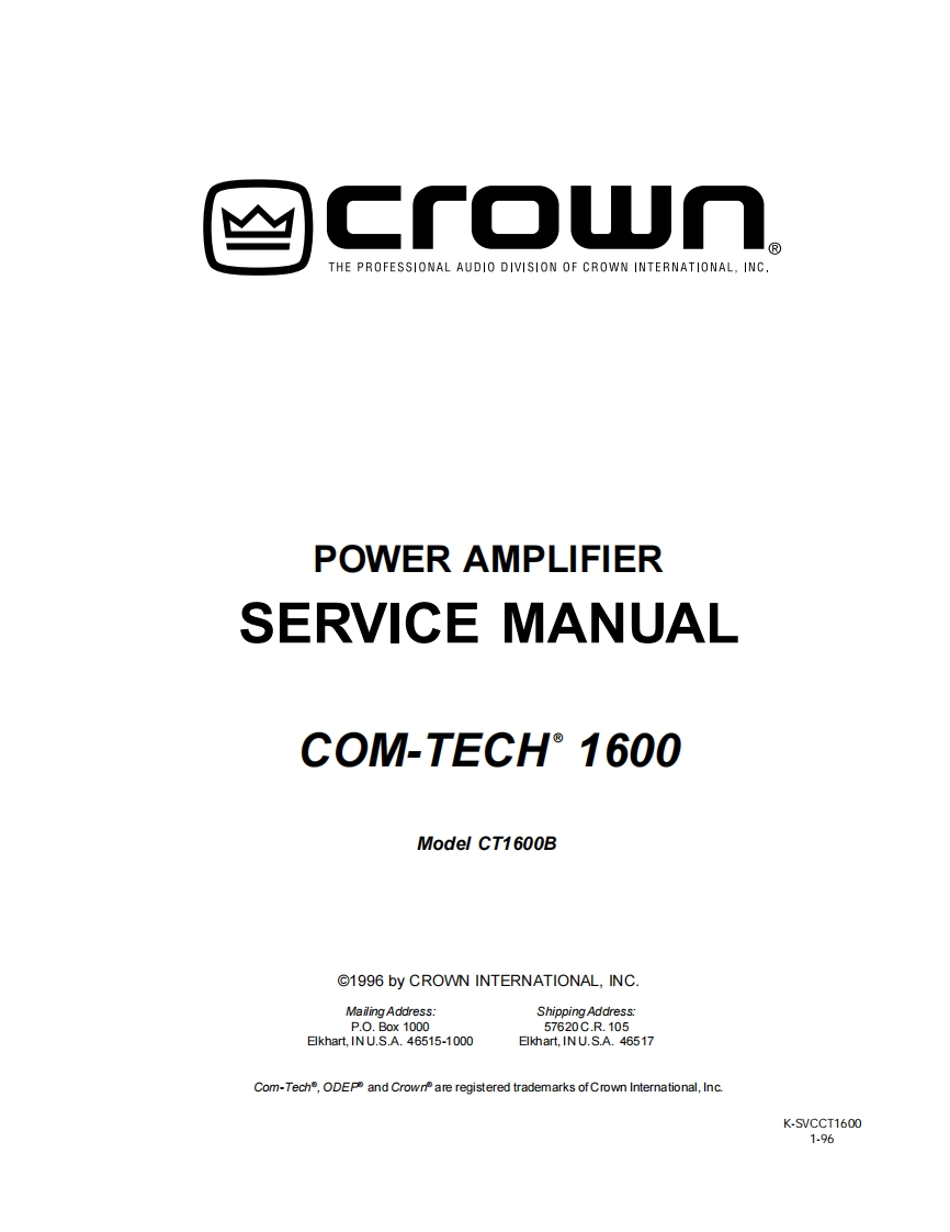 CROWN-CT1600B-维修操作说明书手册-ct1600sm