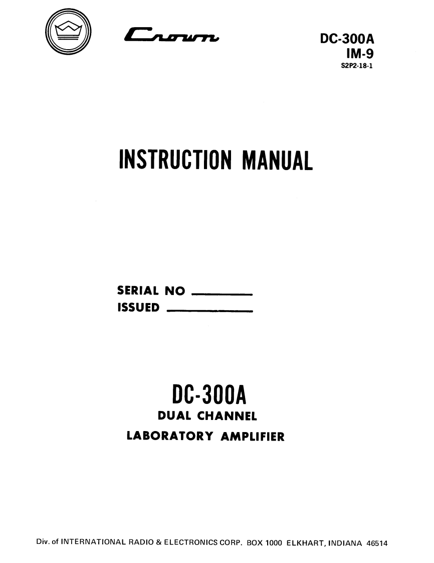 CROWN-DC-300A-Instruction-操作说明书手册-dc300aim