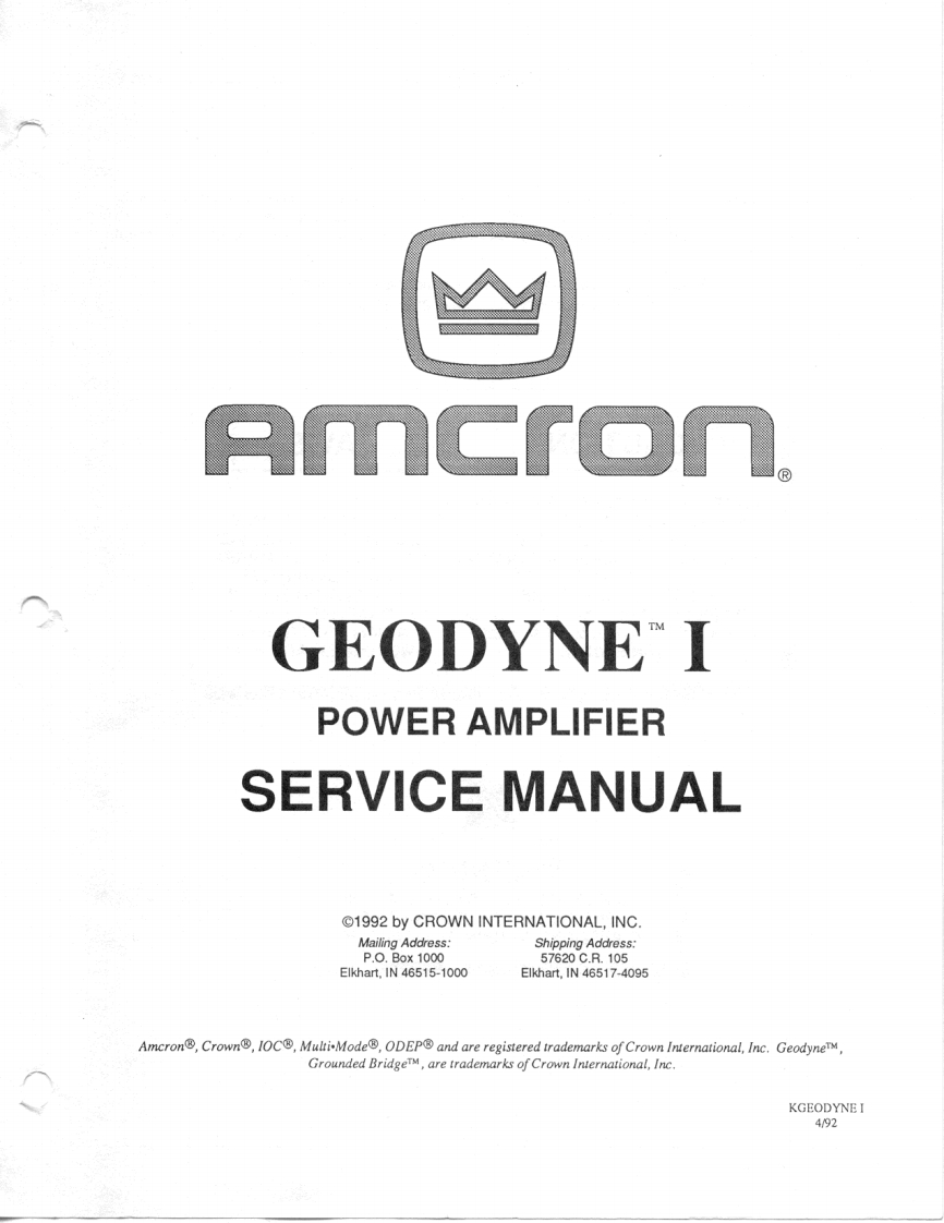 CROWN-Geodyne-I-维修操作说明书手册-GeodyneISvc操作说明书手册-找手册网