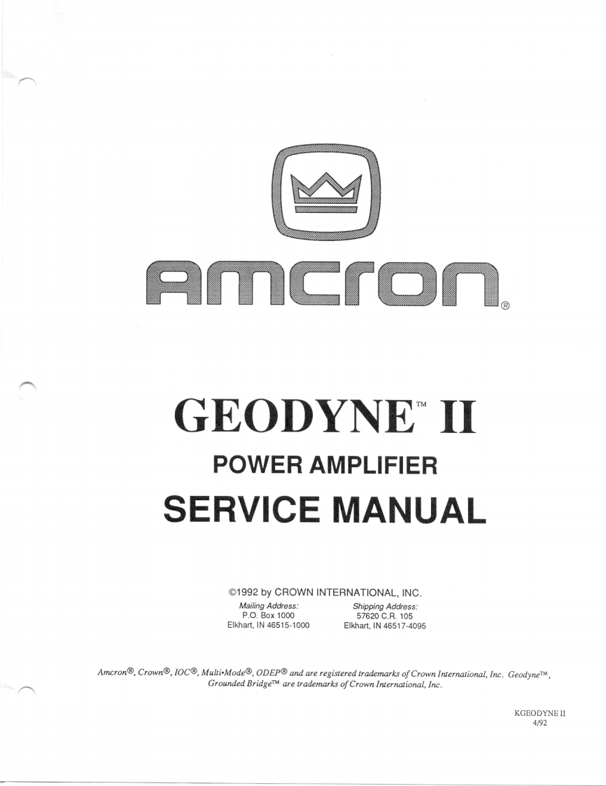 CROWN-Geodyne-II-维修操作说明书手册-GeodyneIISvc操作说明书手册