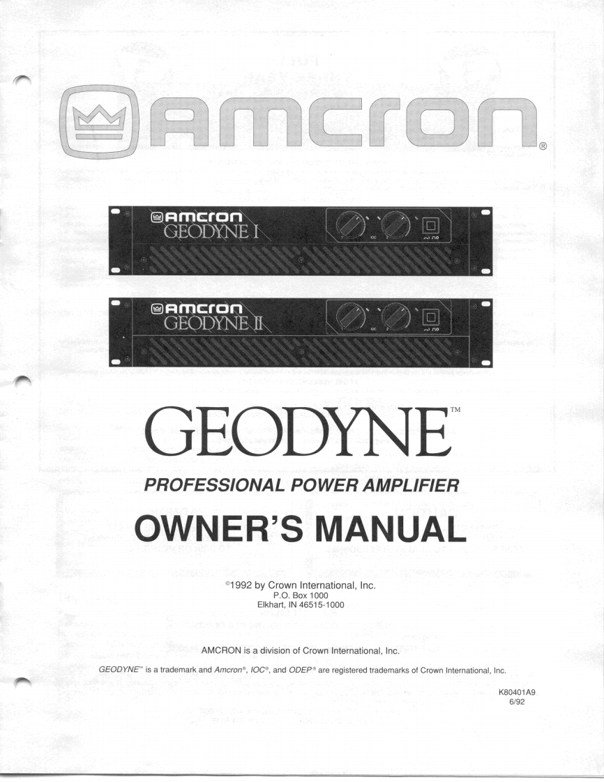 CROWN-Geodyne-Owners-操作说明书手册-GeodyneOwners操作说明书手册