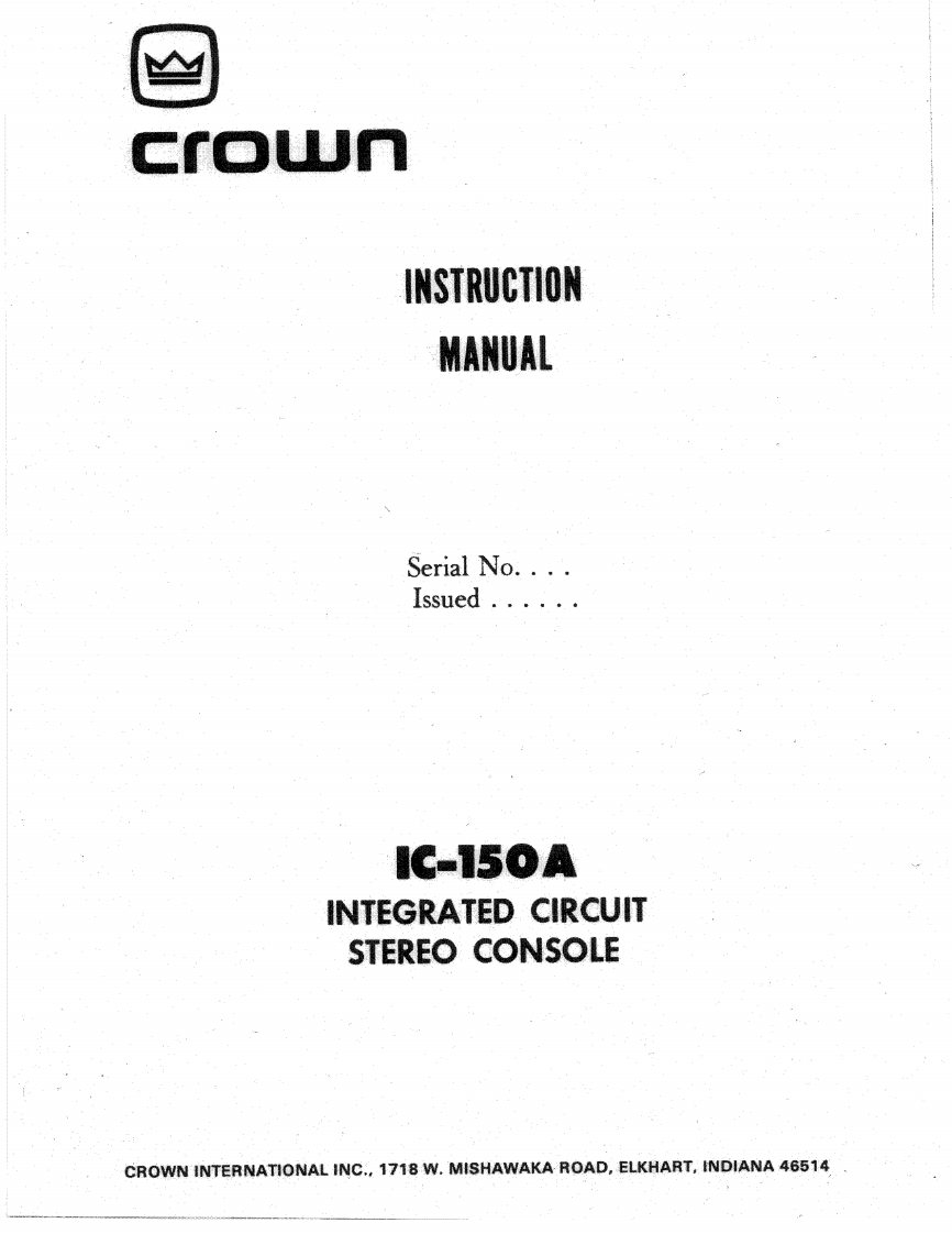 CROWN-IC-150A-Owners-操作说明书手册-IC-150Aowners操作说明书手册
