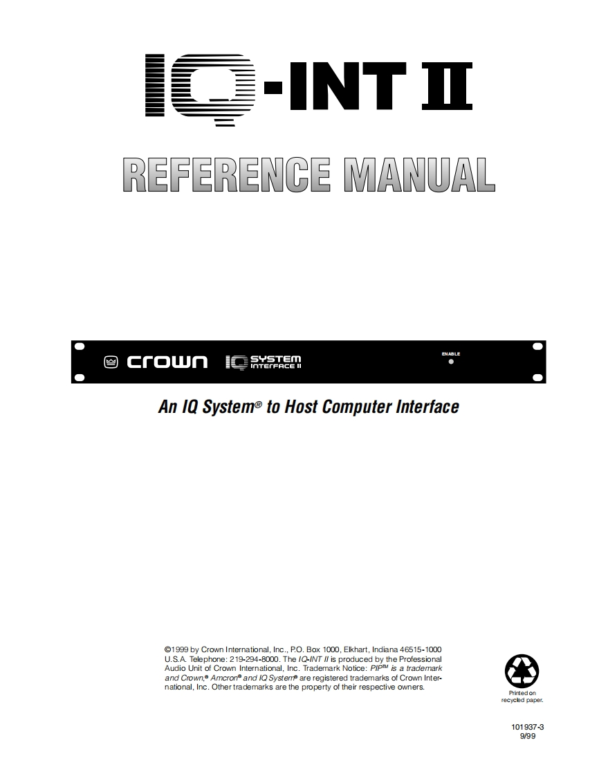 CROWN-IQ-INT-II-Reference-操作说明书手册-101937