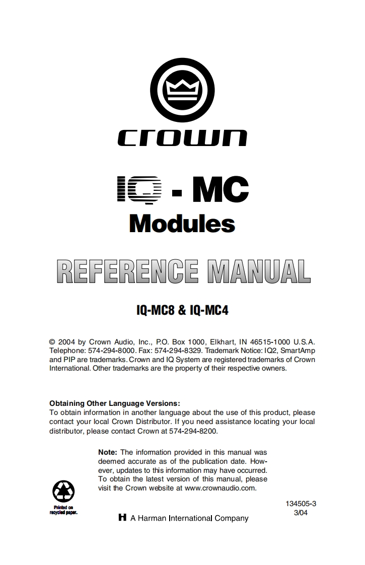 CROWN-IQ-MC4IQ-MC8-Reference-操作说明书手册-134505-old