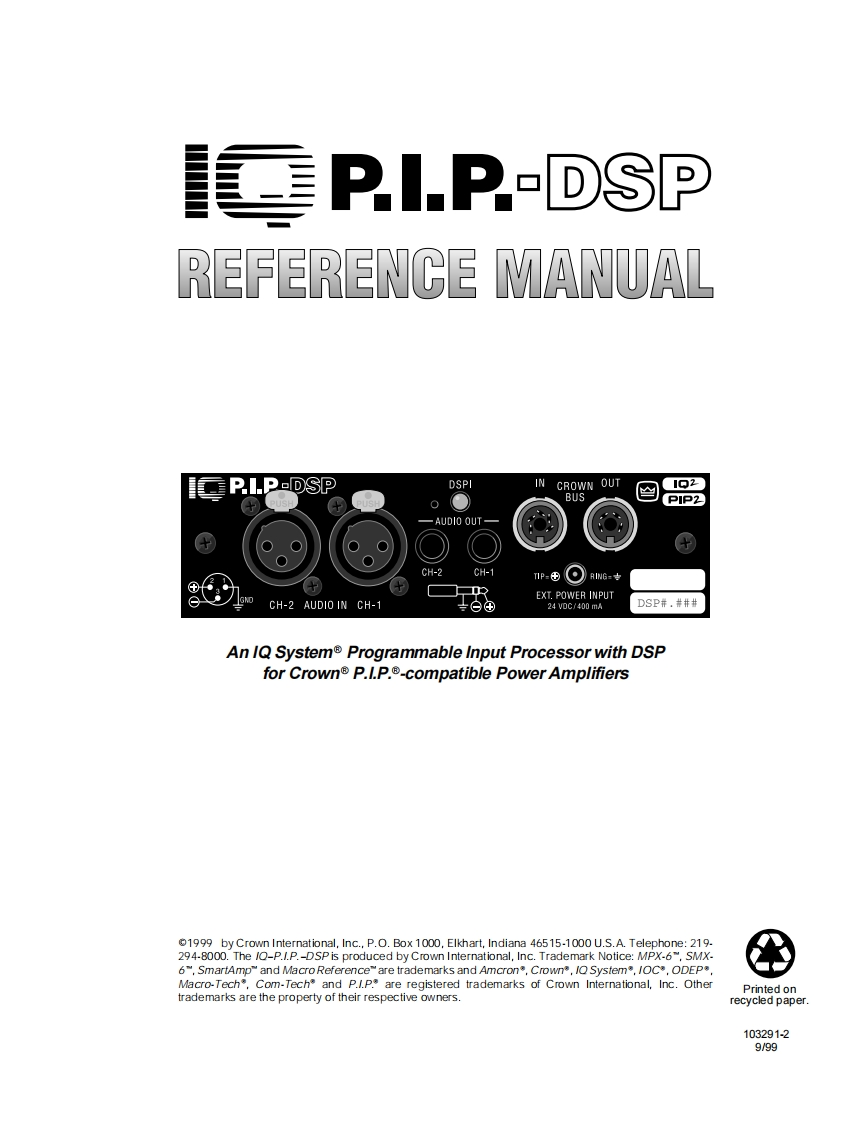 CROWN-IQ-PIP-DSP-Reference-操作说明书手册-103291