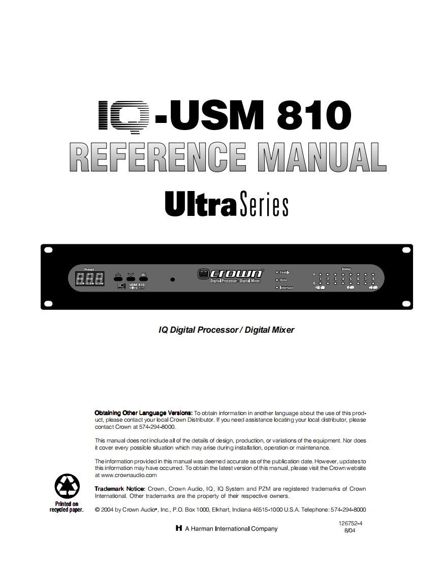CROWN-IQ-USM-810-操作说明书手册-126752