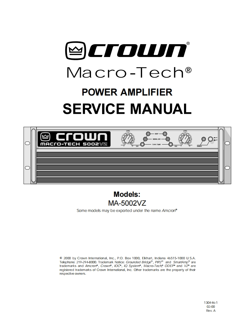 CROWN-MA-5002VZ-维修操作说明书手册-MA5002VZ_SM_130446-1
