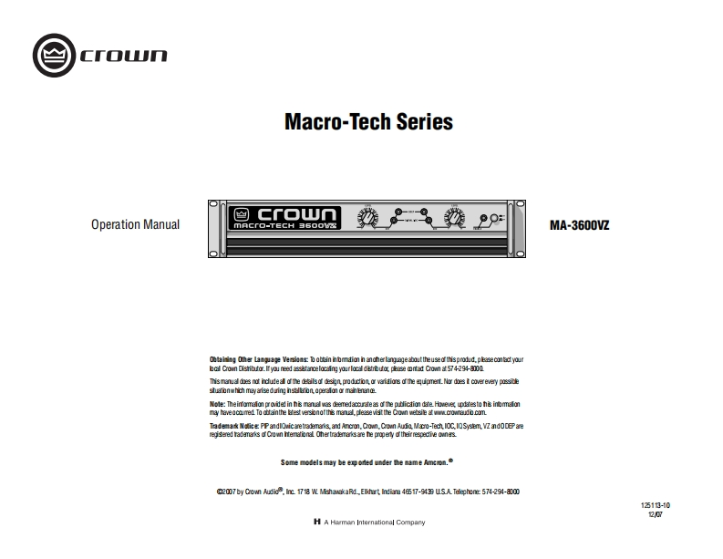 CROWN-MA3600VZ-操作说明书手册-125113